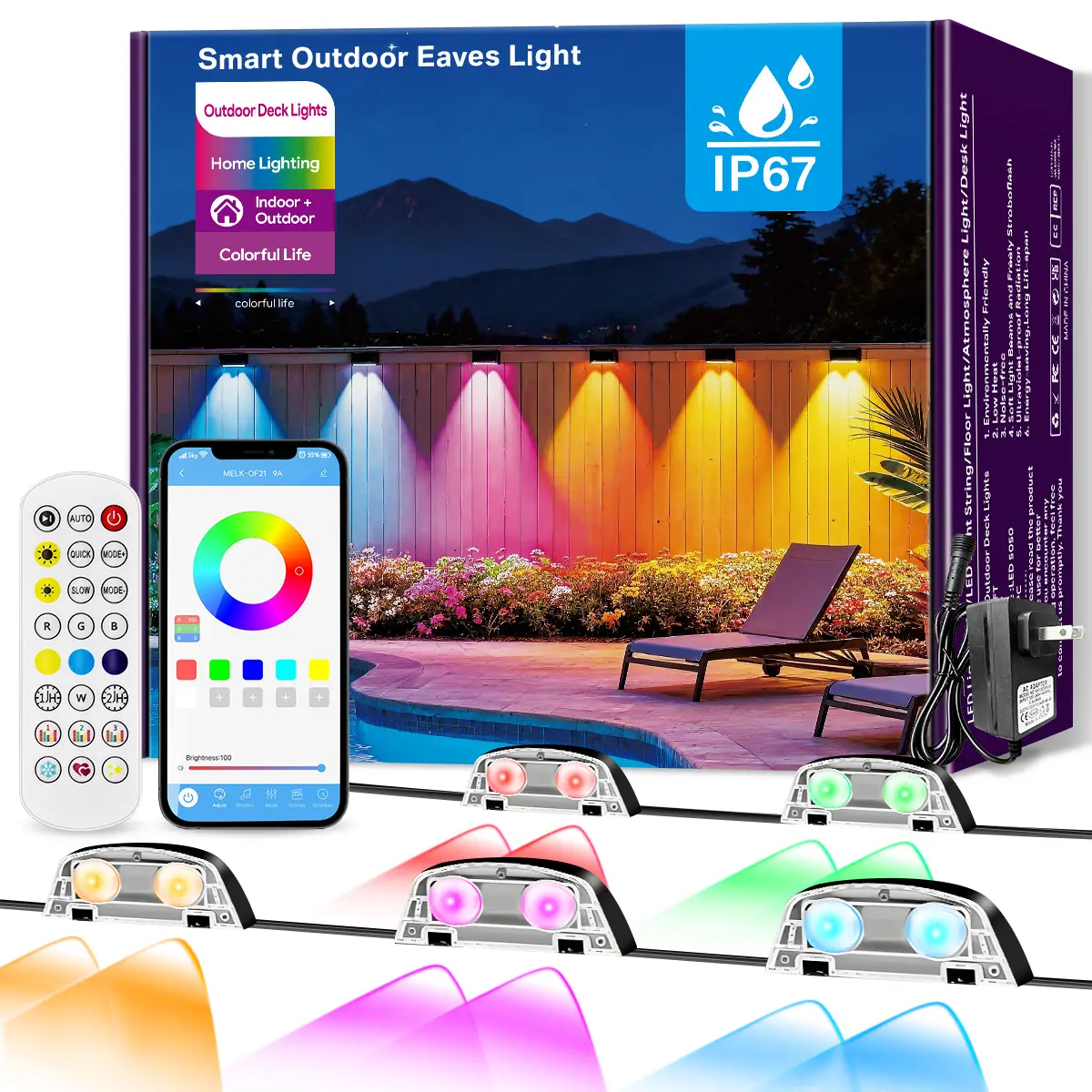 DREAMLAND Smart RGB Eaves Light-50FT 8LEDs with APP & Remote Control, IP67 Waterproof,Music Sync, Permanent Outdoor Lights for Christmas, Halloween,Party, Garden Decor