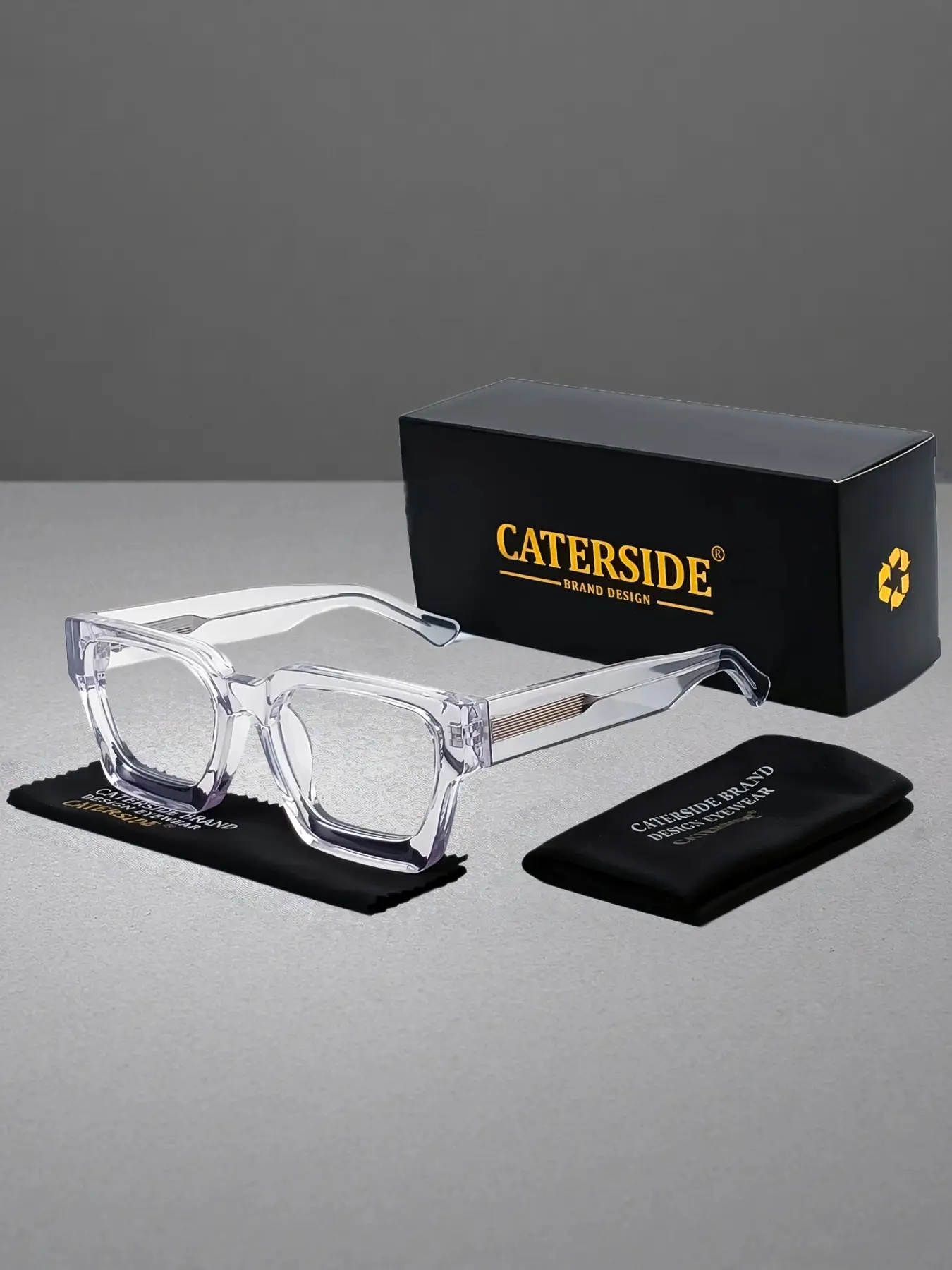 CATERSIDE One Pair With Packaging Versatile Thick Frame Retro Acetate Square Plain Glasses CP Temple Tips Fashion Nearsighted Frames Minimalist Casual Elegant Unisex Suitable for Beach Travel RoadTrip Cycling Music Festival