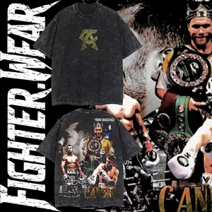 Fighter.Wear Unisex 100% Cotton Round Neck Short-Sleeve Oversized Seamless Washed Tweed T-Shirt - Canelo Alvarez WWE Retro Graphic Vintage Street Style Clothes, Gift for Pro Wrestling Fans