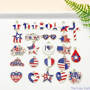 Patriotic DIY Keychain bag Charm Set, 4th Of July American Flag Alloy Pendant Kit, Premium Jewelry Making Supplies, Stylish Bag Accessory, Trendy Independence Day Craft Set for Handmade Gifts & Daily Decor summerwins