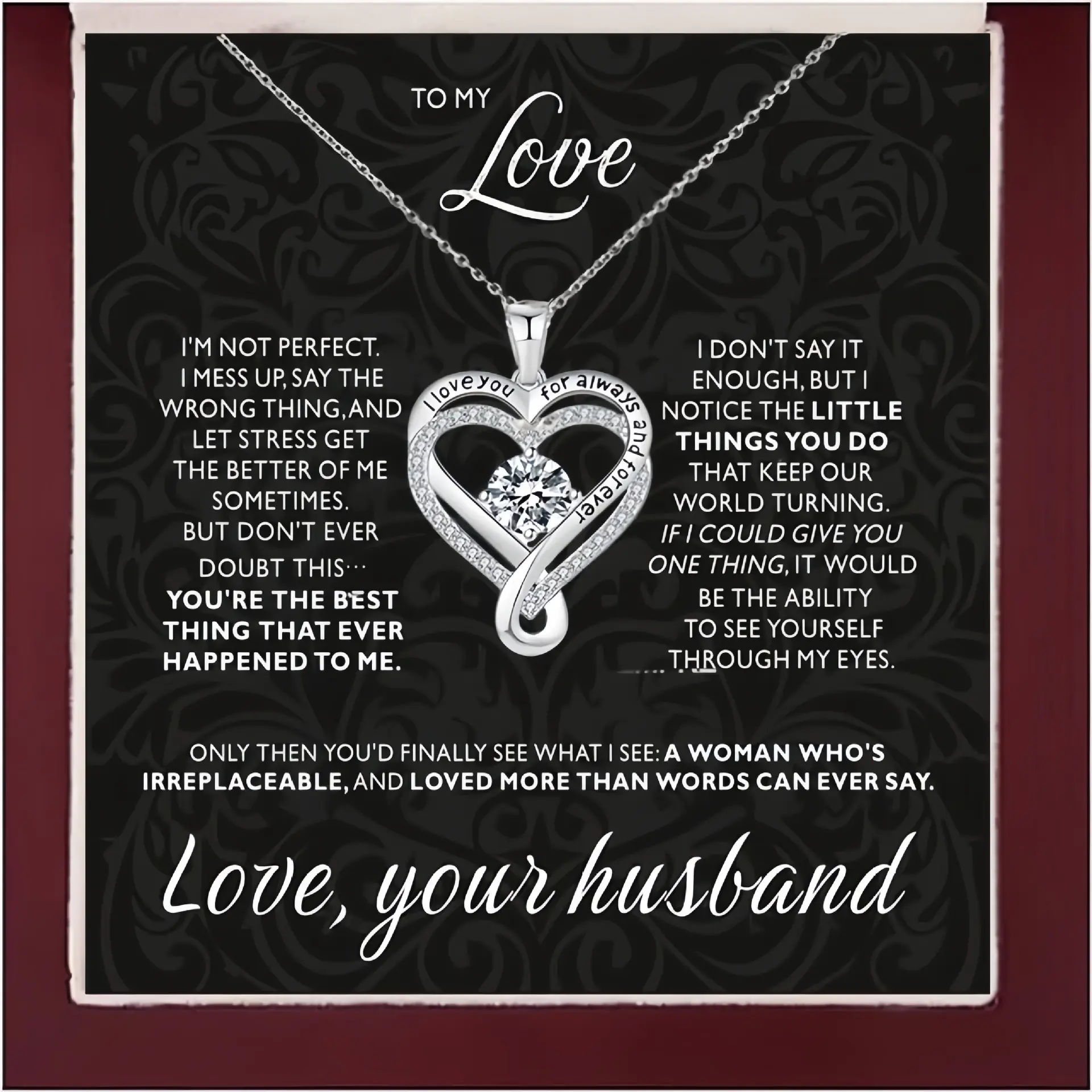 Women's S925 Sterling Silver Infinite Heart Pendant Necklace Anniversary Birthday Gift, Female