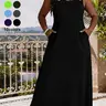 Elegant V Neck Sleeveless Dress for Women, Casual Loose-Fit Plain Color Dress, Beach Party Dress, Perfect for Daily Outings, Beach Parties, Summer Fashion Womenswear