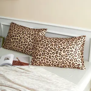 Pillowcase for Hair and Skin, Gold Leopard Printed Pillow Set of 2, Standard Size Silk Pillow Covers for with Envelope Closure