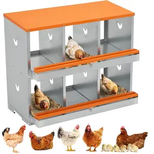 Chicken Nesting Boxes, Two-Tier Metal Chicken Egg Laying Box with 6 Compartments Large Vented Holes Chicken Coop for Egg Collection,Orange