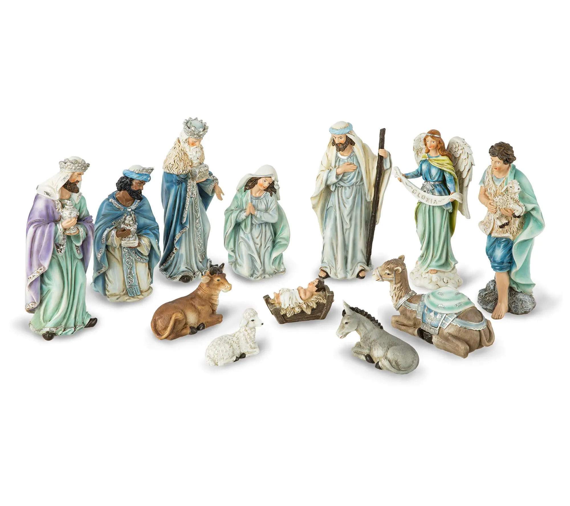 Glitzhome 12pc Deluxe Blue Resin Nativity Figur ine Set Glitzhome 12pc Deluxe Blue Resin Nativity Figur ine Set