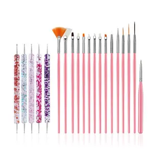 20PCS Nail Art Design Tools Set – 15PCS Nail Painting Brushes & 5PCS Double-Ended Dotting Tools for Acrylic, Gel, DIY Nail Designs & Manicure Decoration