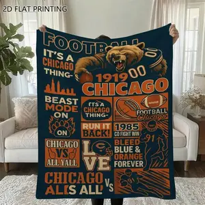 Fan-Exclusive Chicago Sports Blanket, Vintage Bear Logo & 1960 Establishment Year Print, Navy & Orange Team Colors, Soft Flannel Lightweight All-Season Warm Throw, Multipurpose for Home Decor/Couch/Bed, Sports Nostalgic Gift
