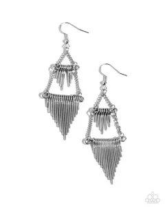 Greco Grotto - Silver Triangle Fringe Earrings - Paparazzi