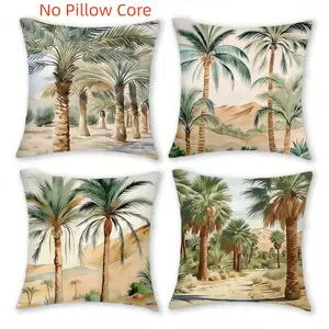 4pcs, Bohemian Palm Tree & Desert Pattern Throw Pillow Covers, Home Summer Décor Products, Suitable Living Room, Bedroom, Sofa and Bed Decoration, 2D Flat, Single Sided Printing, No Pillow Core