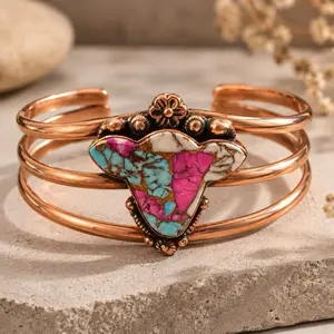 Cotton Candy Cow Bull Steer Head Copper Cuff Western Bracelet