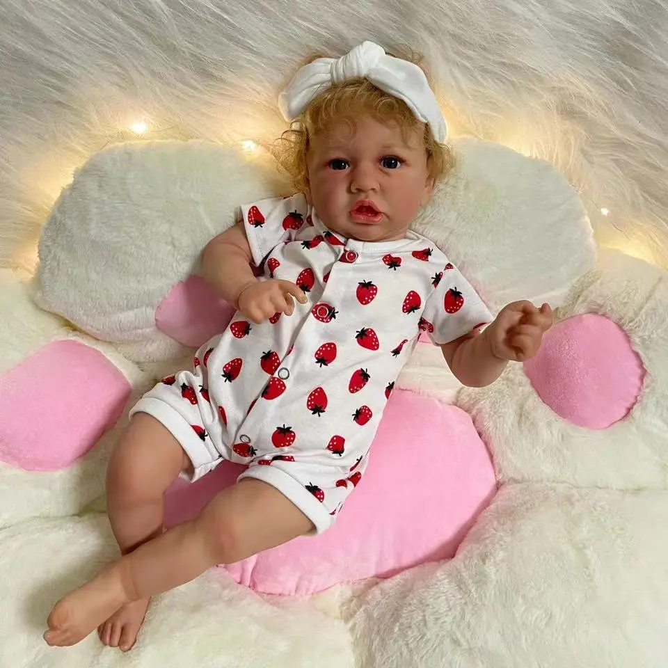 22 inches 55 cm reborn girl doll, realistic reborn doll, handmade with soft silicone vinyl limbs, heavy cloth body, reborn gentle touch doll handmade toy