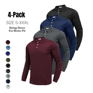 Pinspark Men's 4-Pack Long Sleeve Polo Shirts Quick Dry for Men Moisture Wicking Golf Shirts Work Hiking Casual Collare Father's Day gift men's gift guide oversized Fashion Men's Clothes for Daily Wear