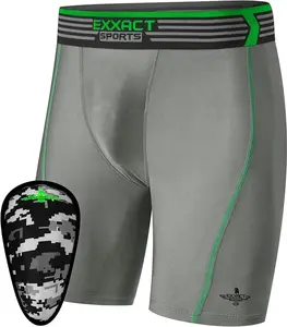 Exxact Sports Youth Compression Shorts with Soft Athletic Cup for Baseball Football Hockey Boys Cup Underwear with Cup - Gray