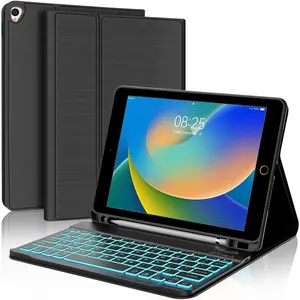 iPad 10.2 inch Case with Keyboard, Detachable  Keyboard with 7 Color Backlit, Slim Folio  Cover with Pencil Holder for iPad 9th/8th/7th Gen/iPad Pro 10.5"/iPad Air 3rd Gen Black