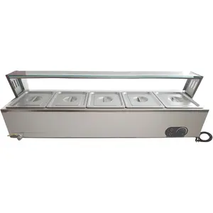 GAOMON 5-Pan Commercial Electric Food Warmer 60QT Stainless Steel Buffet Bain Marie with Tempered Glass Shield for Catering and Restaurants