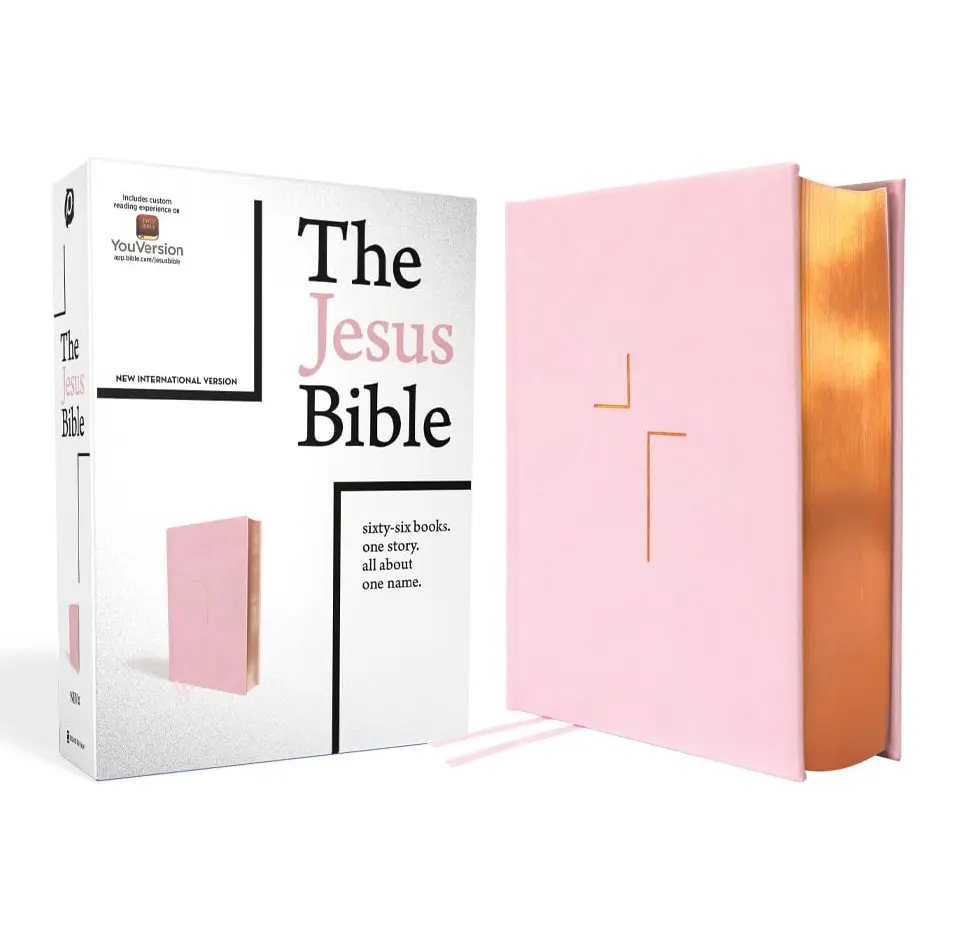 The Jesus Bible NIV Edition - Leathersoft-over-Board Pink Comfort Print Bible: 66 Books, 1 Story, All About 1 Name