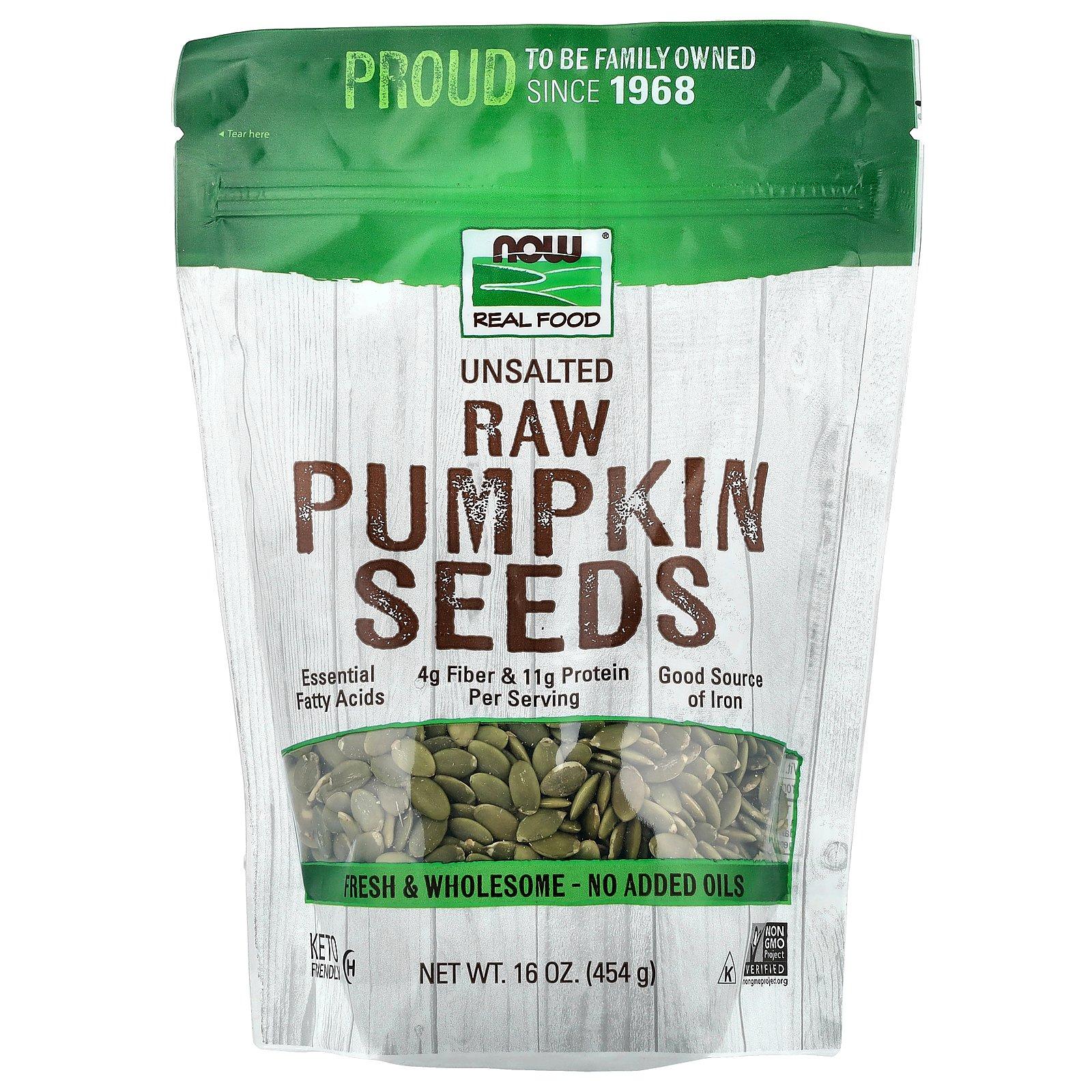NOW Foods Real Food, Raw Pumpkin Seeds, Unsalted, 16 oz (454 g)