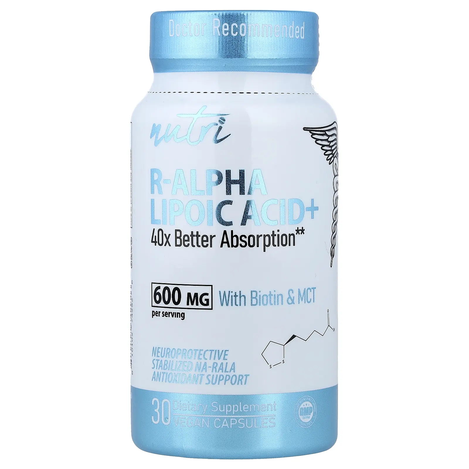 Nutri R-Alpha Lipoic Acid+ With Biotin & MCT, 30 Vegan Capsules