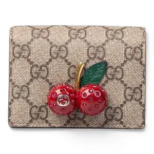 Pre-owned GUCCI Coated Canvas Small Leather Goods GG Cherry Compact Wallet GG Supreme G26042408