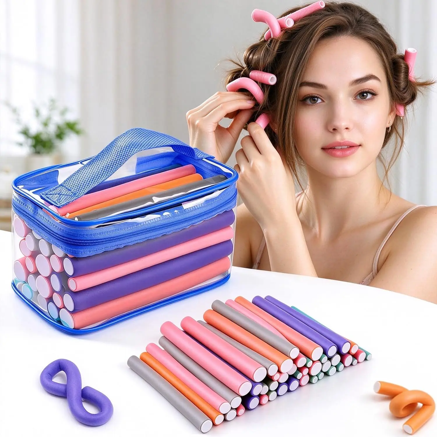 Tifara Beauty Salon Heatless Flexible Hair Rollers Curlers 42-pack 7" Soft Foam Flexi Twist Curling Rods for Short Long Hair