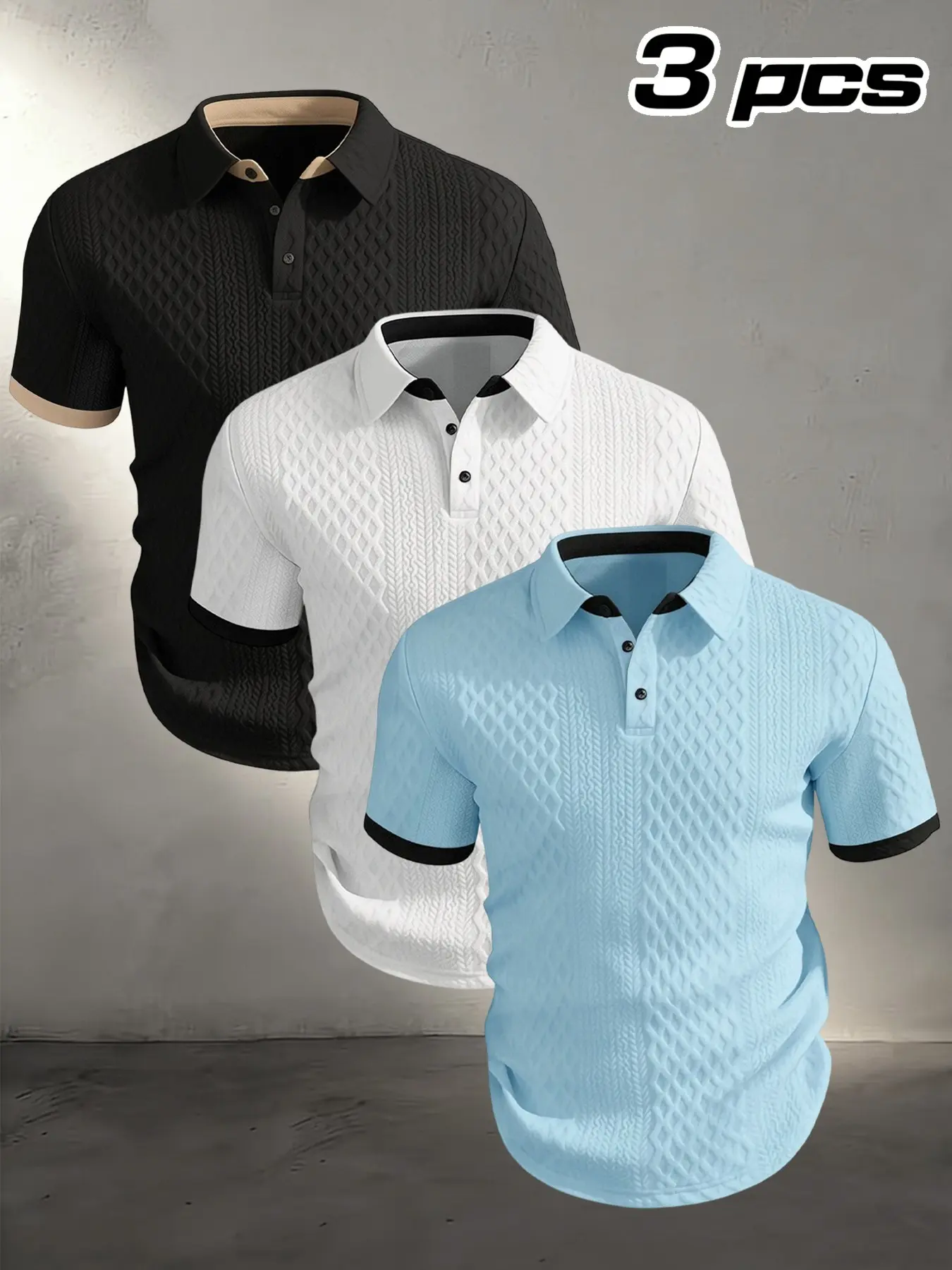 Men's Summer Colorblock Polo Shirt, Breathable High-End Textured Fabric, Short Sleeve, Fitted, Stylish Casual Business Wear, Daily Commute, Weekend Outing, Knitted Polo Shirts