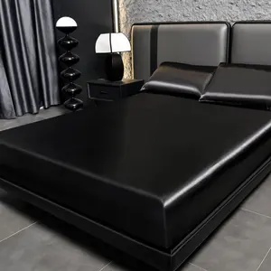 3pcs -Luxurious Solid Satin Silky fitted Sheet with pillowcasesfor Soft and Comfortable Bedding, Ideal for Bedrooms and Guest Rooms