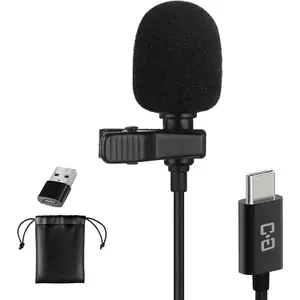 USB C Lavalier Microphone, Omni Condenser Clip- Mic for  17/16/15, , , , with USB-A for  & Laptop, 6.6FT, External Lapel Mic for Youtube, Interview & Podcast