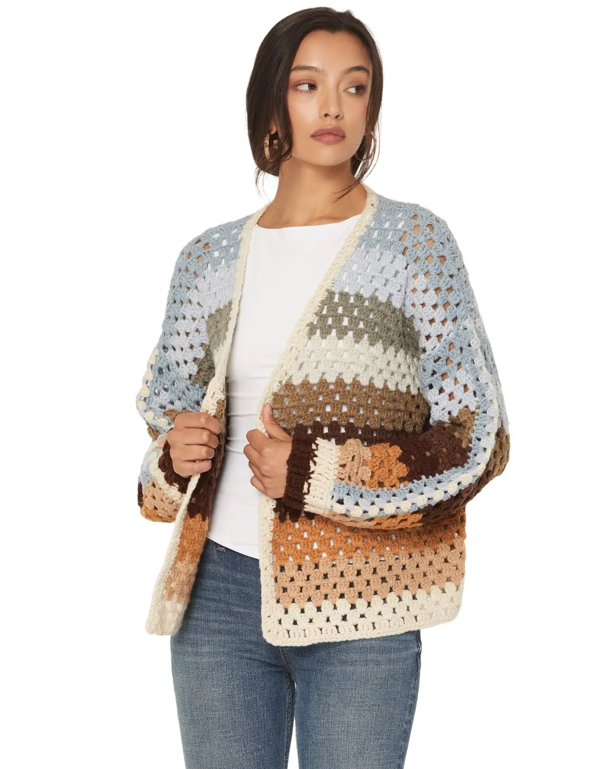Elan Women's Women'S Stripe Crochet Cardigan - Bb-11506Sws