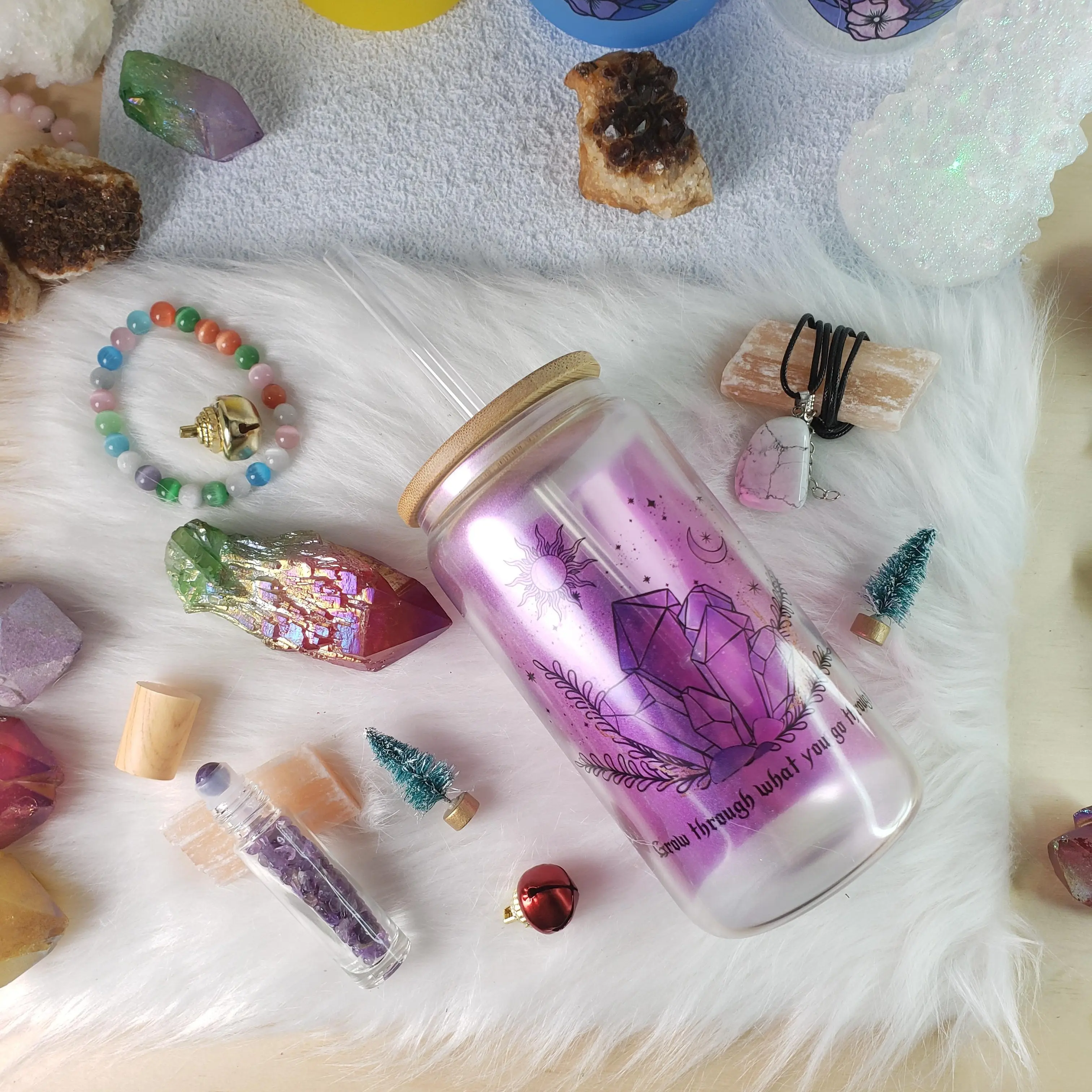 Tumblers and Crystals Gift Set, Glass Tumbler, Crystal gifts, Crystal healing, Christmas Gift