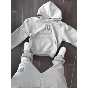 Men's Hooded Sweatshirt & Jogger Pants Set, Fall Winter Casual, Shield Print Design, Street Style Fitted Fit