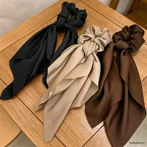 3-Pack plain solid neutral color hair scrunchies—high elastic stretch soft fabric hair ties specially made for thick, heavy hair; minimalist casual all-match hair ornaments; gentle non-slip women’s hair accessories perfect for daily casual outfits, office