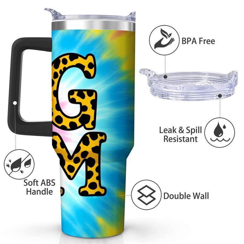 Stainless Steel Travel Mug Blue Leopard Print Dog Mom With Pink Bow Design Outdoor Camping Hiking Picnic Use