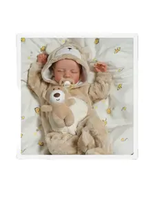 18-Inch Newborn Sleeping Reborn Baby Boy Doll Silicone-Touch Handmade Vinyl Toy with Bear Jumpsuit Easter Collectible Gift for Doll Enthusiasts