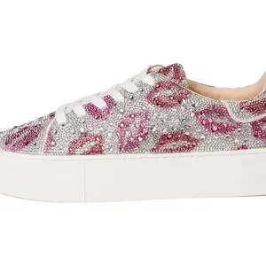 Betsey Johnson Sidny Sneaker with Glittering Lips Design and White Sole