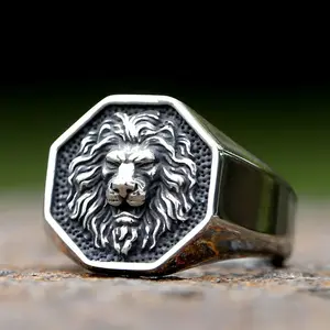 Detailed Stainless Steel 3D Lion Head Rings For Men Women Punk Trendy Domineering Vintage Animal Jewelry Gift
