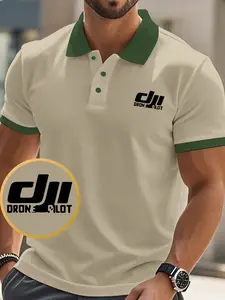 Trendy Golf Ball Suit Drone Pilot Fun Polo Shirt, Men's Colorblock Casual Top, Short Sleeve Slim Fit, Spring & Fall Fashion