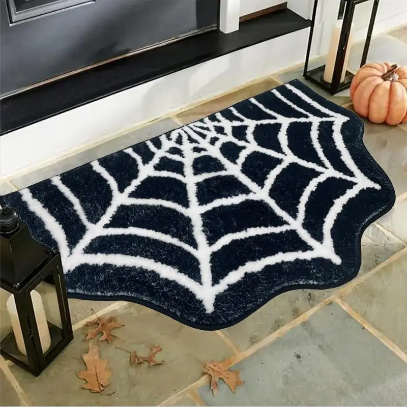 Spider Web Design Rugs, 1 Count Room Decor Non-slip Rug, Cool Bedroom Accessories, Gothic Style Decorative Floor Mat for Home Living Room Bedroom Kitc