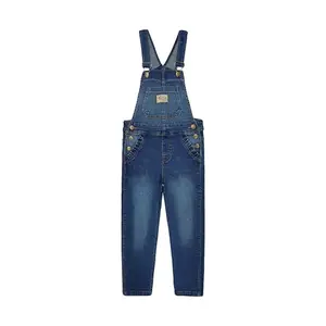 Girls Denim Overalls, 6-14T Elastic Band Inside Flap Pockets Soft Stretchy Jeans Jumpsuit