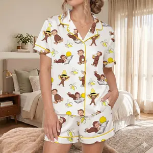 Monkey Satin Pajamas, Punch Monkey Satin Pajama Set, Cute Animal Sleepwear, Funny Monkey Family Sleepwear, Viral Trend Pjs