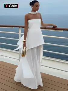 Women Summer Sexy Chic Elegant Fit Party Club Evening Birthday Bodycon Chiffon White Long Dress