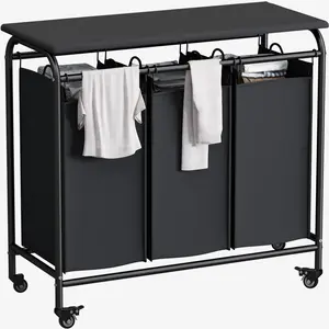 Laundry Sorter 3 Sections, Laundry Hamper, Laundry Basket with Wheels, 31.49 L x 16.73 W x 30.94 H in, Rolling Cart, Pull-Out and Removable Laundry Bags Deals For You Days