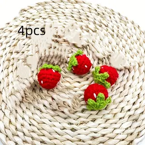 4pcs Handmade Crochet Small Strawberry Additions, Suitable for Making Keychains, Keychain Kawaii, Bag Decorations, Home Decorations, Car Pendants, Mobile Phone Chain Additions, Creative Handmade Additions, Without Battery