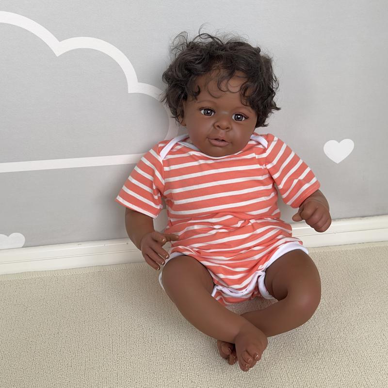 Reborn African American Reborn Doll 20 Inch 50 cm Black Baby Dolls Newborn Baby, Lighter Brown Skin Silicone Reborn Toddler Dolls with Curly Hair Gift for Age3+