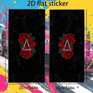 2D Flat 2 Red Roses with Letter A Glossy Stickers with Green Leaves - Self-Adhesive Vinyl Decals, Waterproof & Scratch-Resistant Semi-Matte Finish. Suitable for Car B-PillarsCenter Pillars Bumpers - Compatible with Plastic / Glass / Metal Surfaces (E