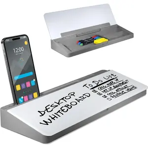 Desktop Whiteboard - Glass Dry Erase White Board - Desk Computer Buddy – Home Office & Studying Essentials - Desktop Pad with Phone & Tablet Slot, Storage Compartment - Includes 4 Markers, 1 Eraser