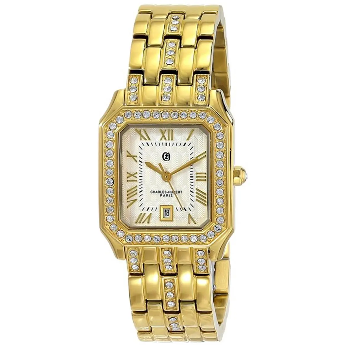 212 MAIN Women's Fashionable Analog Wristwatch - Japanese Quartz, Stainless Steel, Rectangular, Charles-Hubert Paris Design, Crystal Accents, Gold Option, Gold Watches Women, Jeweled Quartz Watches