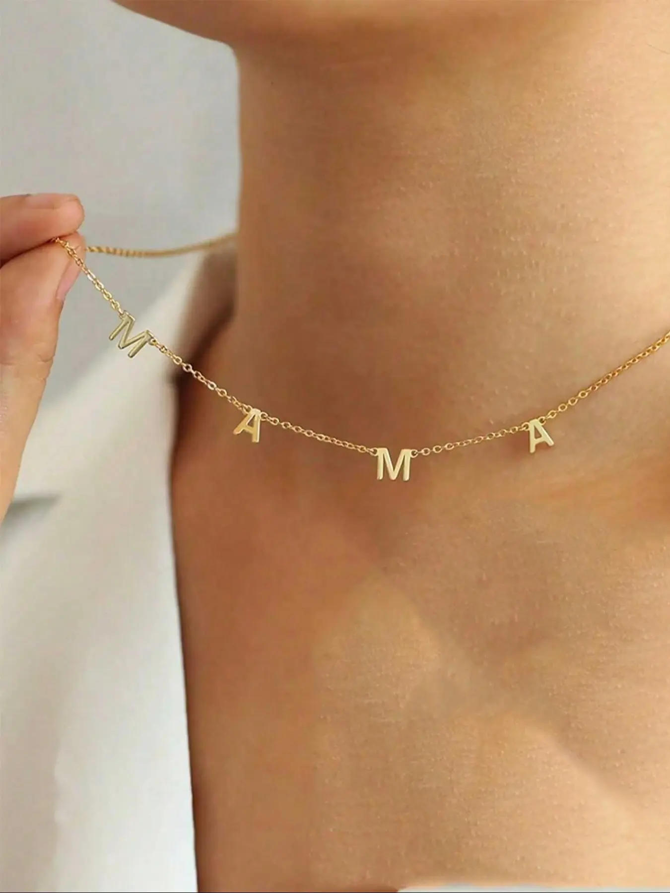 1PC Gold Silver Rose Gold Women's Stainless Steel letter "MAMA" Mother's Day necklace Chain Necklaces Personalized Jewelry Gift Mother's Gift Birthday Gift Christmas Gift Alphabet Necklaces, Accessory Necklace