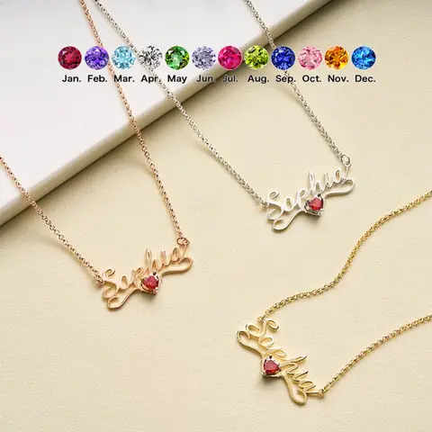 N2073 Personalized Engraving Custom Name Pendant Heart-shaped Birthstone Stainless Steel DIY Necklace For Mother's Day