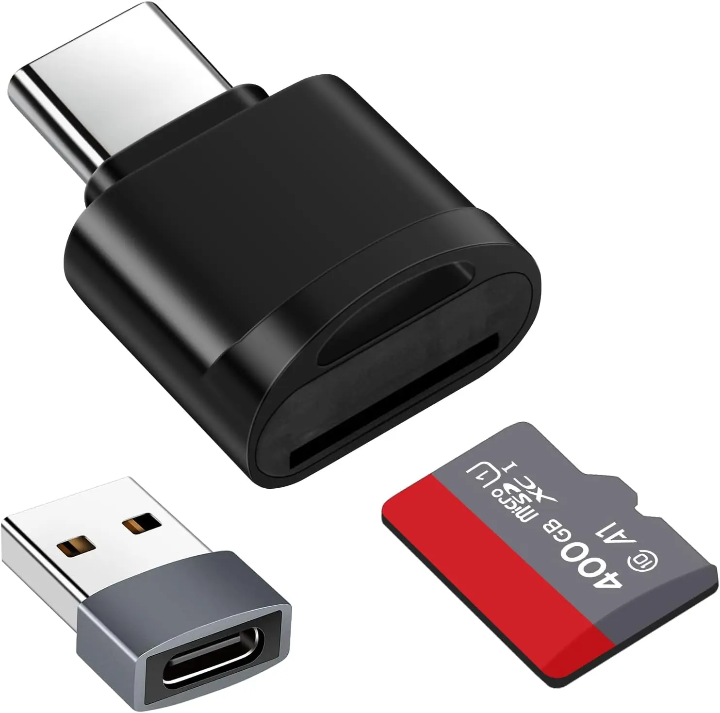 TF Card Reader,  SD Card Reader, Type C TF Memory Card Reader Adapter with USB C to USB Adapter Compatible with Laptops, MacBook,  Galaxy (Black)