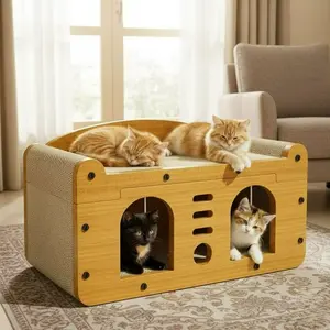 2-In-1 Cat Scratching Post, Vertical Scratcher, Multi-Level Design, Includes Interactive Toy Ball, Durable Cardboard, All-Season Pet Rest Area